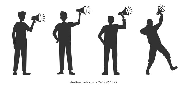 Person with megaphone icon silhouette set on transparent background