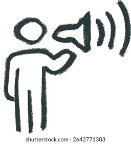 Person With Megaphone Protester Icon Crayon Chalk Drawing Vector