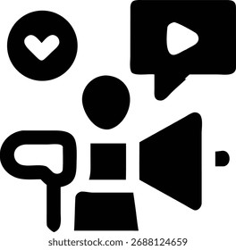 Una persona con un megáfono y una burbuja de discurso, que representa la comunicación, el marketing y la promoción, aislado en el fondo blanco. Imagen de Vector blanco y negro.