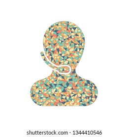 Person with microphone. Call center. Colored mosaic with polygons