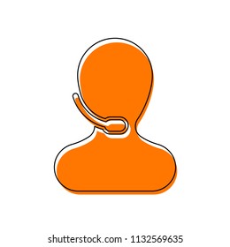 Person with microphone. Call center. Isolated icon consisting of black thin contour and orange moved filling on different layers. White background