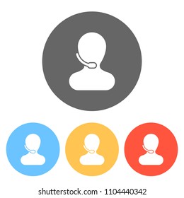 Person with microphone. Call center. Set of white icons on colored circles