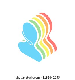 Person with microphone. Call center. Stack of colorful isometric icons on white background