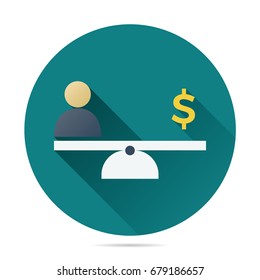 person and money on balanced scales icon vector flat style for finance, business illustration