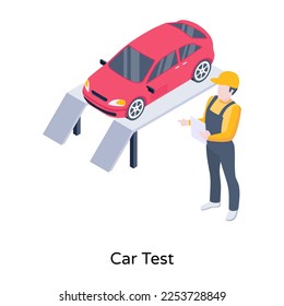 Person monitoring car, an isometric icon of auto repair  
