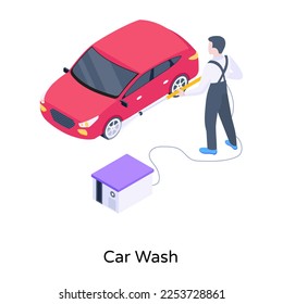 Person monitoring car, an isometric icon of auto repair  