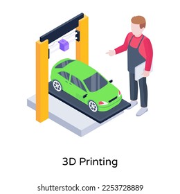 Person monitoring car, an isometric icon of auto repair  