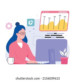 Person monitoring chart, flat illustration of data analysis 

