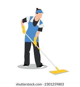 person with mop. vector illustration