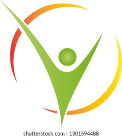 Person in motion and circle logo