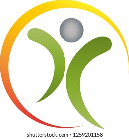 Person in motion and sun logo