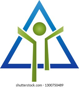 Person in motion and triangle logo