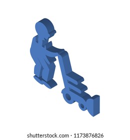 Person mowing the grass isometric left top view 3D icon