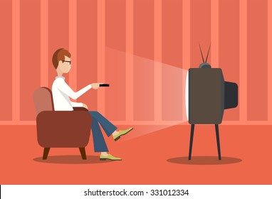 person near the TV screen a vector illustration