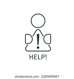 A person in need of help.Vector linear icon isolated on white background.