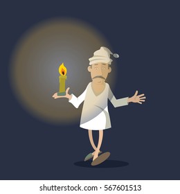 person night in pajamas with a candle. vector illustration