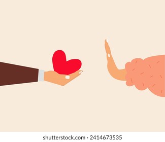 
Person not allowing to show care for him. Human hand refuses love and help hand. Character avoidant and dismissive of support from people. Mental health vector illustration
 svg