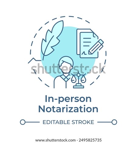 In person notarization soft blue concept icon. Signing document, notary services. Round shape line illustration. Abstract idea. Graphic design. Easy to use in infographic, presentation