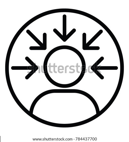 A person and number of arrows pointing towards him, line icon of customer focused