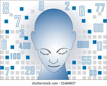 person with numbers behind
