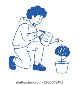 Person nurturing education and personal development.
