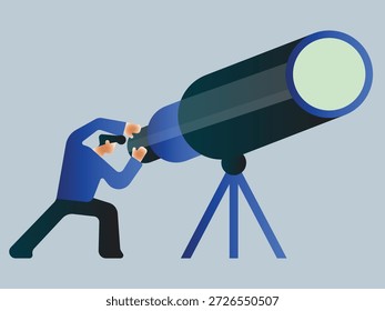 Persona observando a través de Grande telescopio en trípode, símbolo de exploración y curiosidad.
