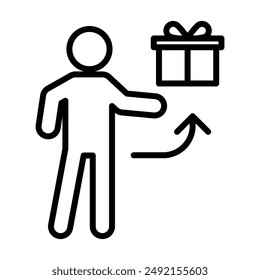 Person offer gift icon linear logo mark in black and white