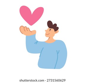 Persona que ofrece un corazón de Vector que simboliza el amor, el cuidado, la Asistencia social de San Valentín y la apreciación en un gesto amistoso digital y de la vida real