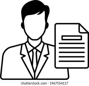 Persona con concepto de documento oficial, cualificaciones académicas y prácticas y diseño de icono de vector público, símbolo hrm sobre fondo blanco, ilustración de material de carácter comercial