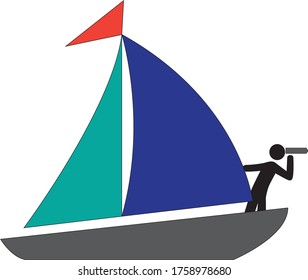 Person on the boat explore with binoculars vector icon isolated