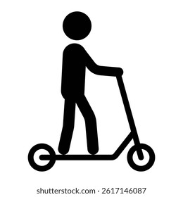 Person on electric scooter vector icon. City micro mobility transport symbol. Black silhouette isolated on white background.