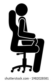 person on ergonomic office chair, black silhouette, vector icon