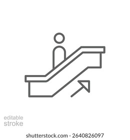 Person on Escalator Moving Up Icon Thin Line Outline Editable Stroke