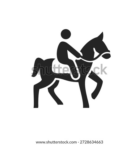 Person on horseback, icon. Riding a horse, travel. Monochrome black and white symbol