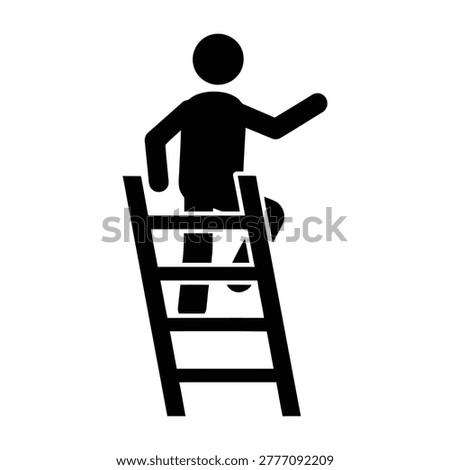 A person on a ladder reaching up with one arm, symbolizing aspiration and effort in a simple setting.