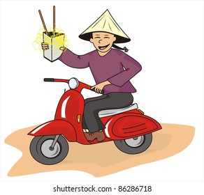 person on motorbike, Chinese noodles