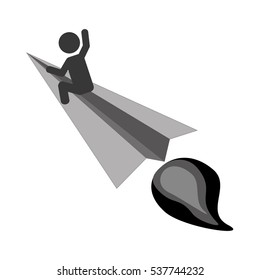 person on paper plane vehicle icon over white background. start-up concept. vector illustration