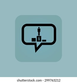 Person on pedestal in chat bubble, in square, on pale blue background
