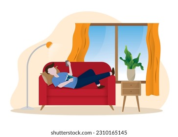 person on sofa bed, Man On Couch vector illustration, People relaxing at home on the couch, sofa icon