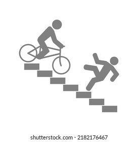 Person on stairs fall down and person on bicycle drive down icon