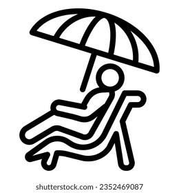 Person on sunbed line icon, summer concept, Man lying on deck chair under umbrella sign on white background, Sunbathing man icon in outline for mobile web design. Vector graphics.