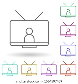 Person on tv multi color icon. Simple thin line, outline vector of media, press icons for ui and ux, website or mobile application