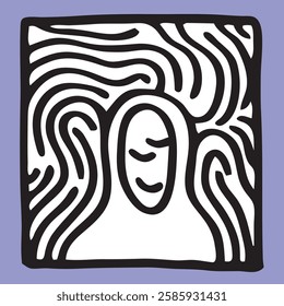 
Person on white costume with wave doodle around. Hand drawn. Simple illustration. Hand drawn doodle for sticker, postcard, wallpaper, mural, fabric, prints, wall decor, clothing, etc