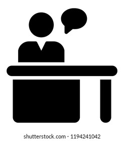 A person on work desk with chat bubble symbolising consultation icon