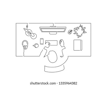 Person on a work desk isolated drawing, vector illustration design. People using technology collection.