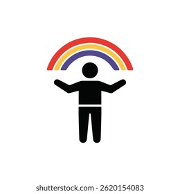 Person with Open Arms Under Rainbow Representing Personal Acceptance