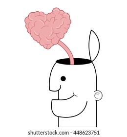 person with open head and heart shaped brain coming out icon