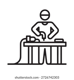 Uma pessoa operando uma máquina em uma ilustração de arte de linha de bancada