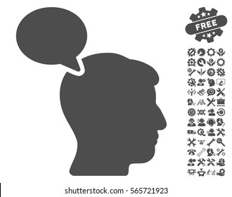 Person Opinion icon with bonus service pictograms. Vector illustration style is flat iconic gray symbols on white background.