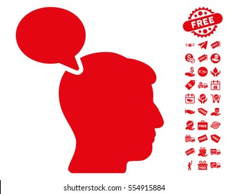 Person Opinion icon with free bonus clip art. Vector illustration style is flat iconic symbols, red color, white background.